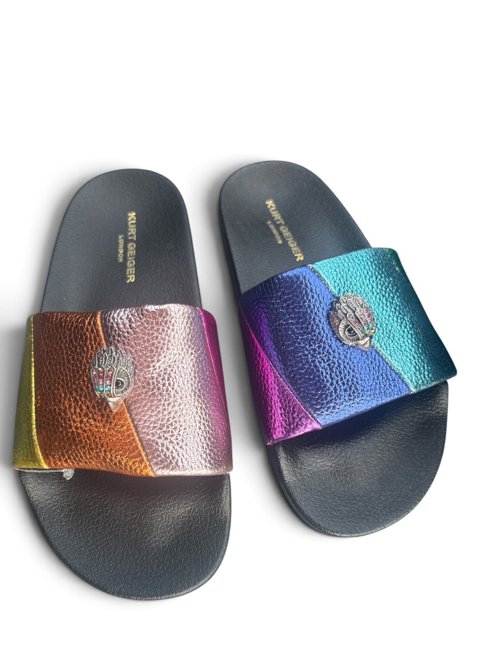 Kurt Geiger Multicolor Metallic Slide Sandals with Black Footbed